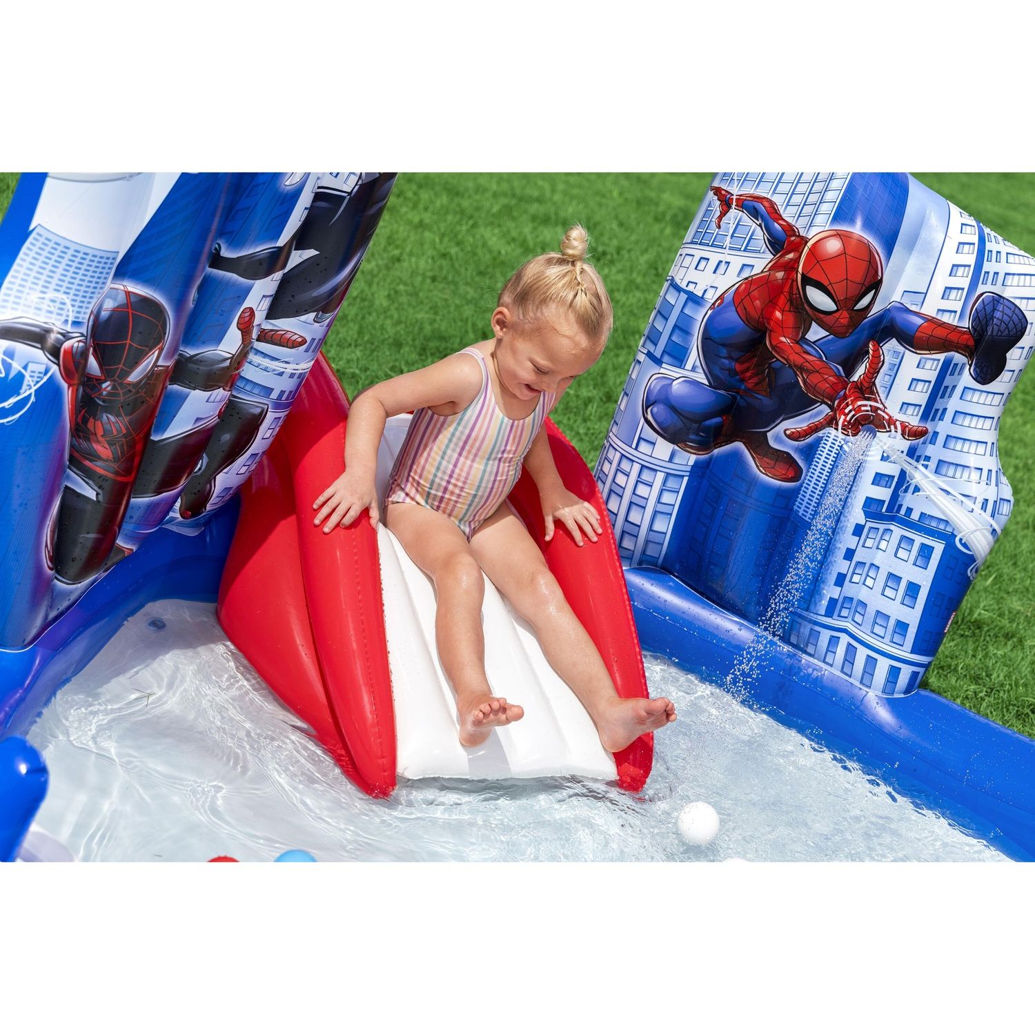 Centro giochi spider-man 2,11 x 2,06 m scivolo con palline e anelli - Bestway, Spiderman