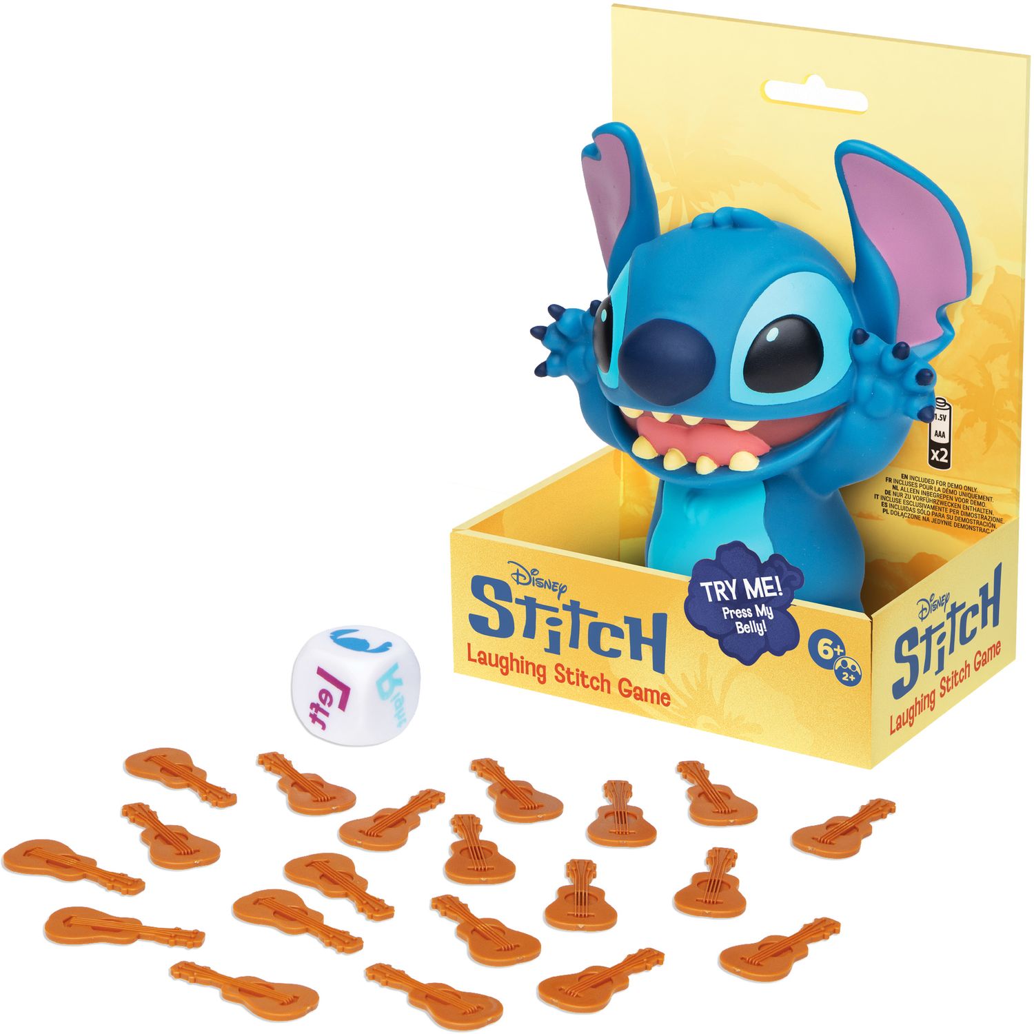 Disney stitch laughing game – gioco da tavolo 6+ di rapidità e riflessi con stitch elettronico, suoni, dadi e gettoni – 2+ giocatori, batterie incluse - Disney Stitch