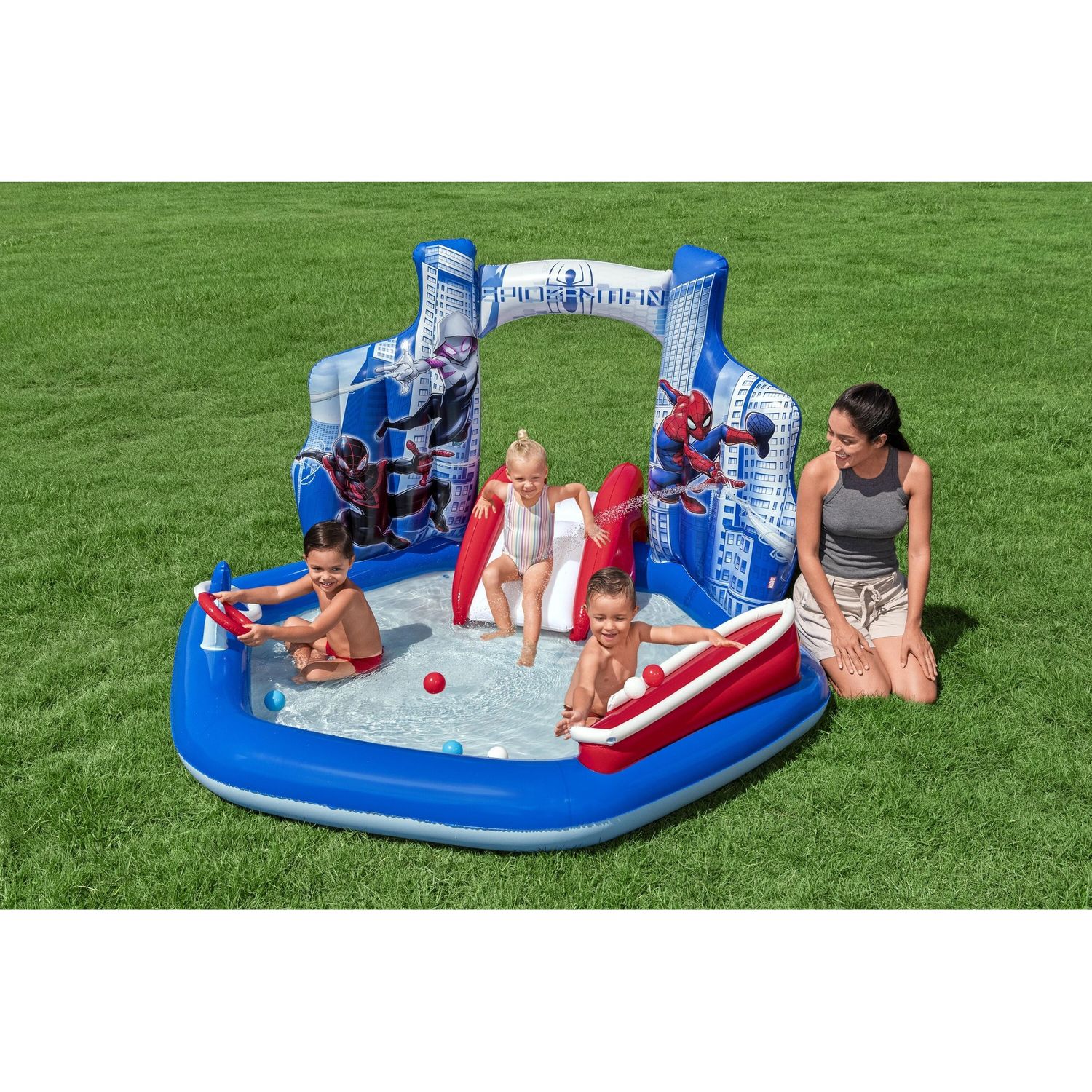 Centro giochi spider-man 2,11 x 2,06 m scivolo con palline e anelli - Bestway, Spiderman