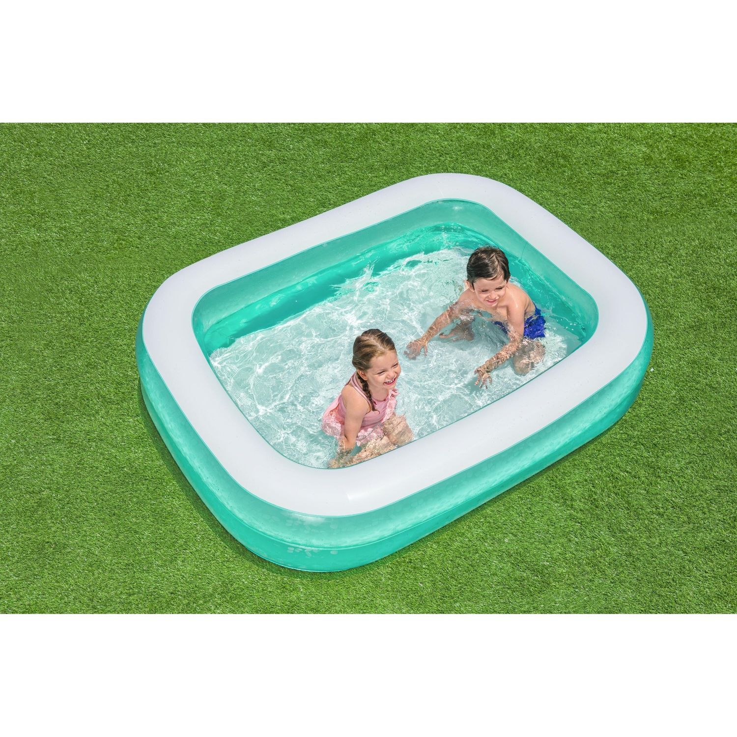Piscina rettangolare per famiglie, colore verde acqua, dimensioni 2,00 m x 1,46 m x 48 cm (6'7" x 57,5" x 19"). - Bestway