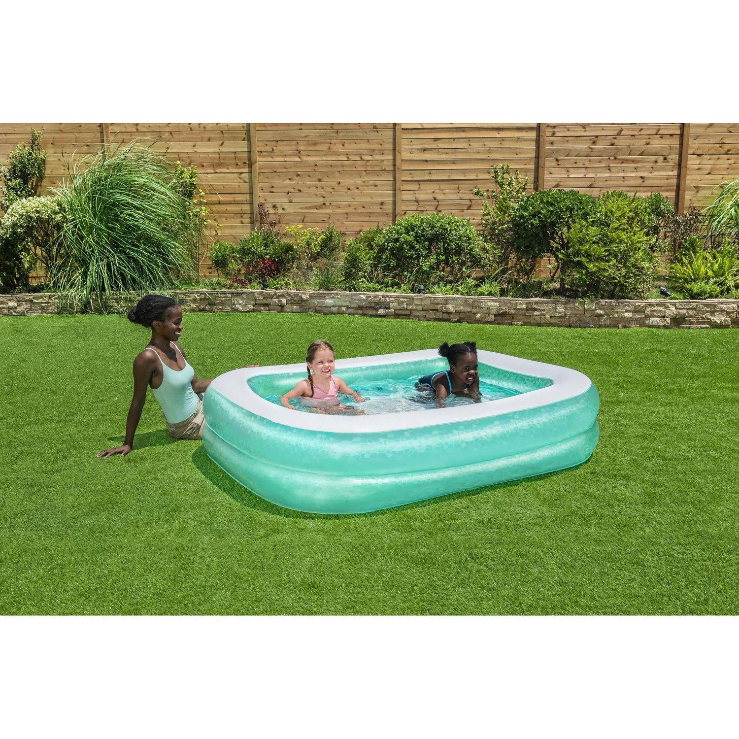 Piscina rettangolare per famiglie, colore verde acqua, dimensioni 2,00 m x 1,46 m x 48 cm (6'7" x 57,5" x 19"). - Bestway