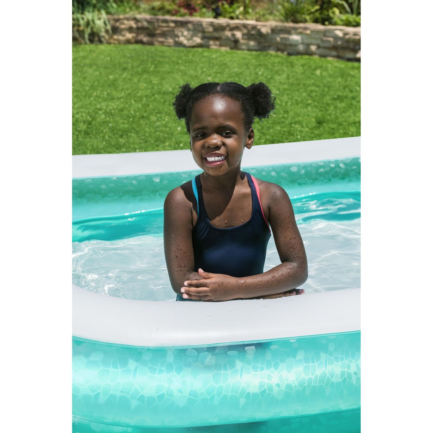 Piscina rettangolare per famiglie, colore verde acqua, dimensioni 2,00 m x 1,46 m x 48 cm (6'7" x 57,5" x 19"). - Bestway