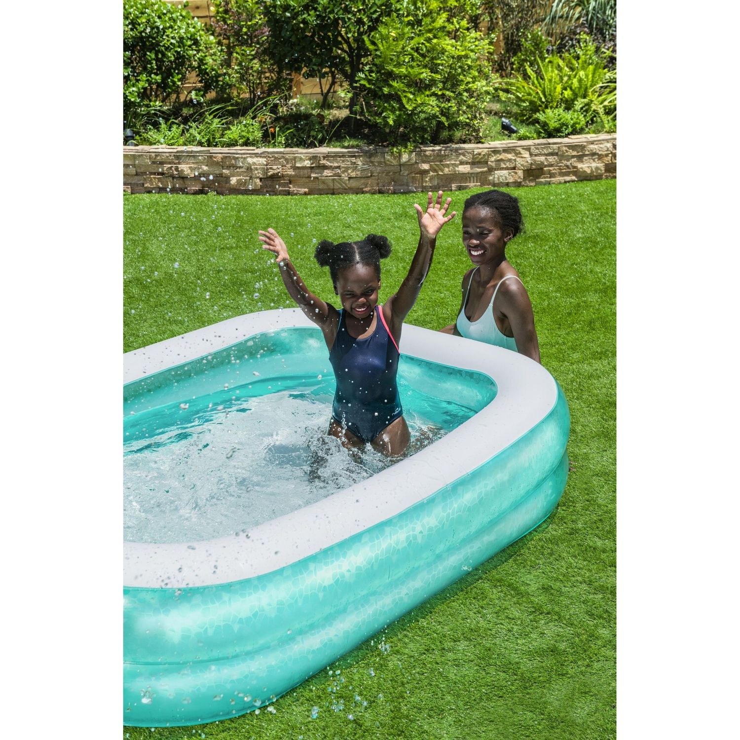 Piscina rettangolare per famiglie, colore verde acqua, dimensioni 2,00 m x 1,46 m x 48 cm (6'7" x 57,5" x 19"). - Bestway