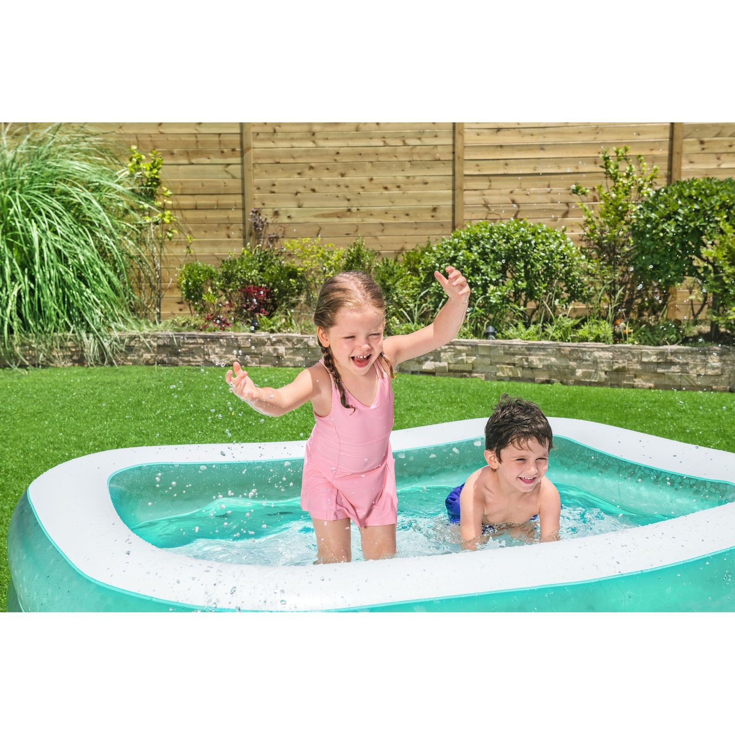 Piscina rettangolare per famiglie, colore verde acqua, dimensioni 2,00 m x 1,46 m x 48 cm (6'7" x 57,5" x 19"). - Bestway