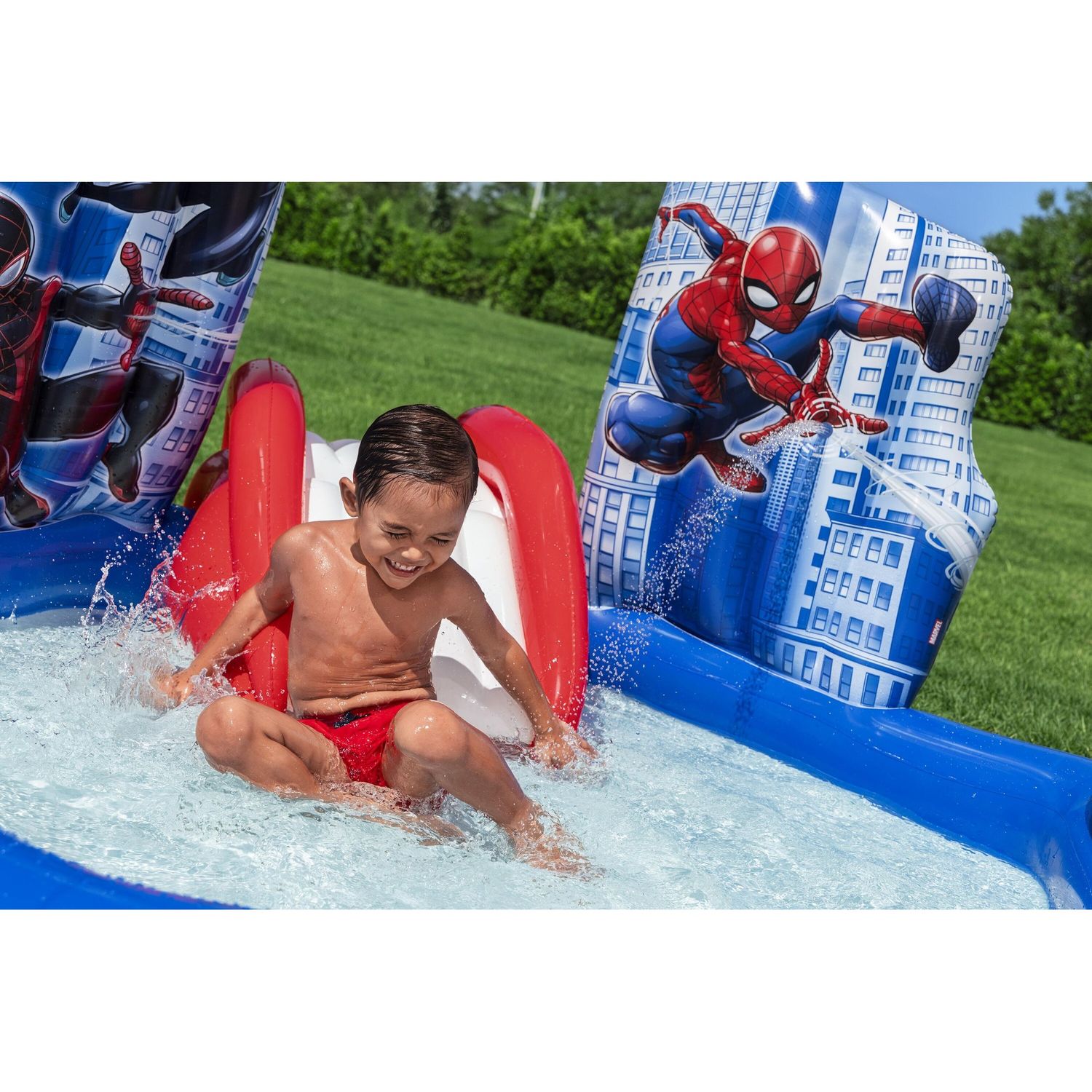 Centro giochi spider-man 2,11 x 2,06 m scivolo con palline e anelli - Bestway, Spiderman