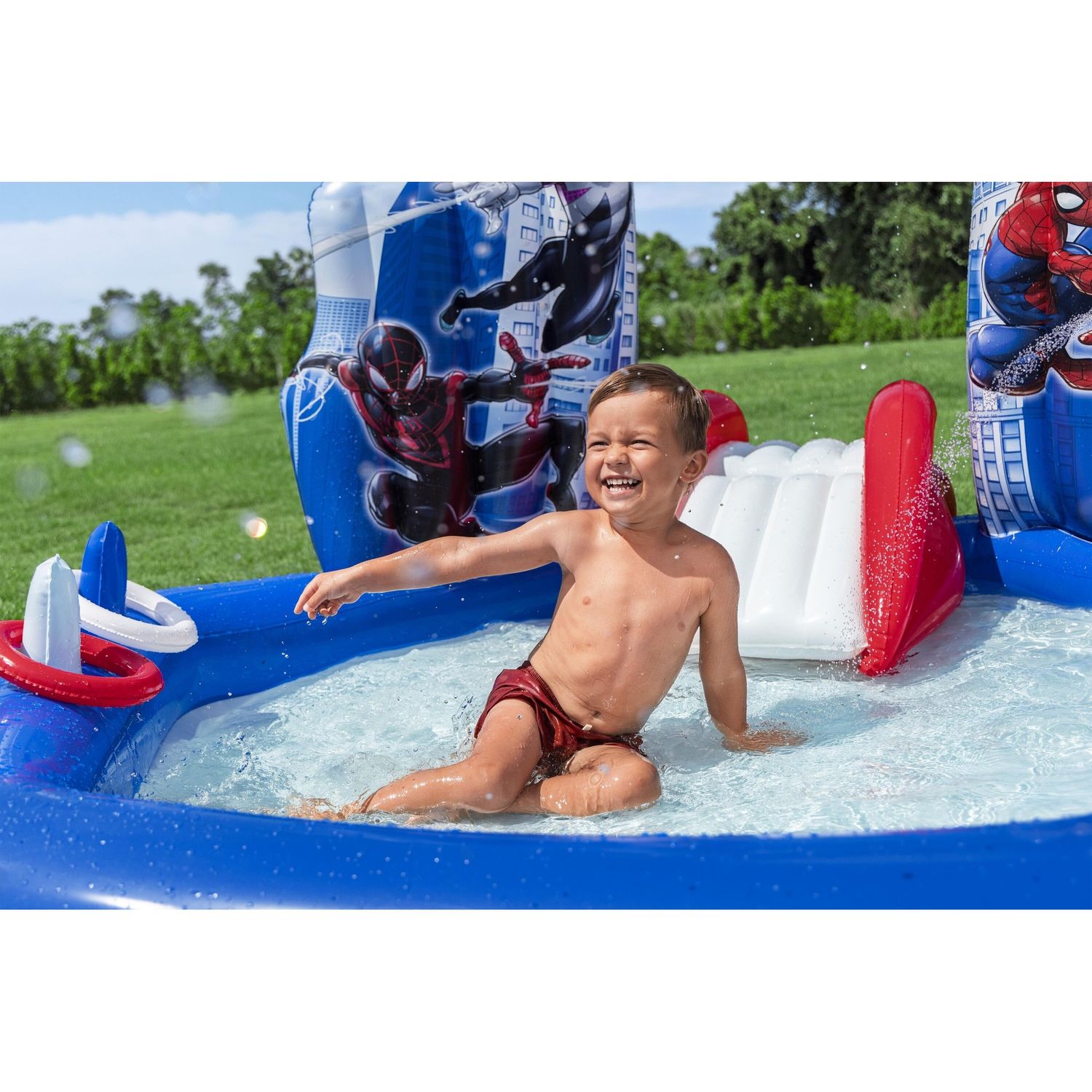 Centro giochi spider-man 2,11 x 2,06 m scivolo con palline e anelli - Bestway, Spiderman