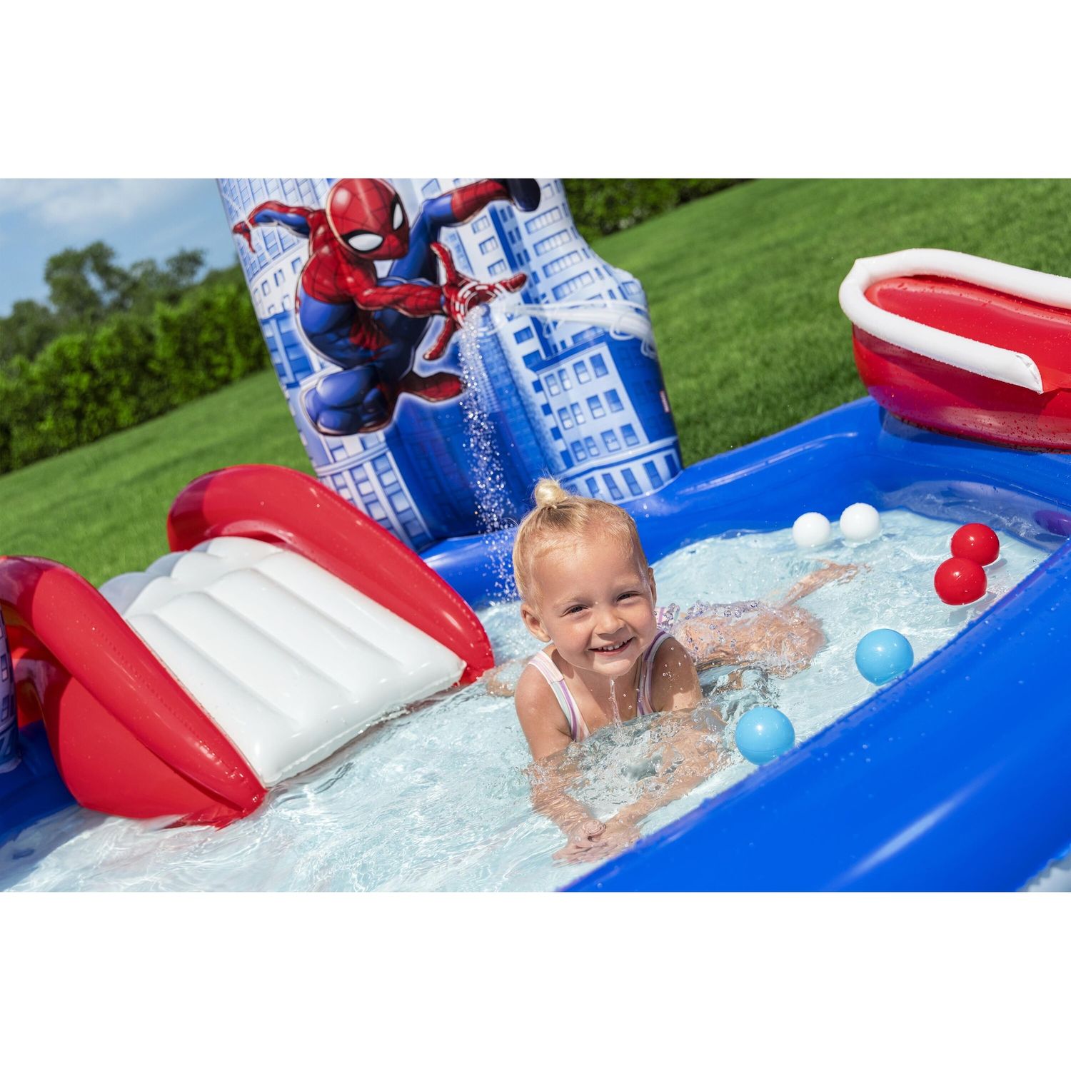 Centro giochi spider-man 2,11 x 2,06 m scivolo con palline e anelli - Bestway, Spiderman