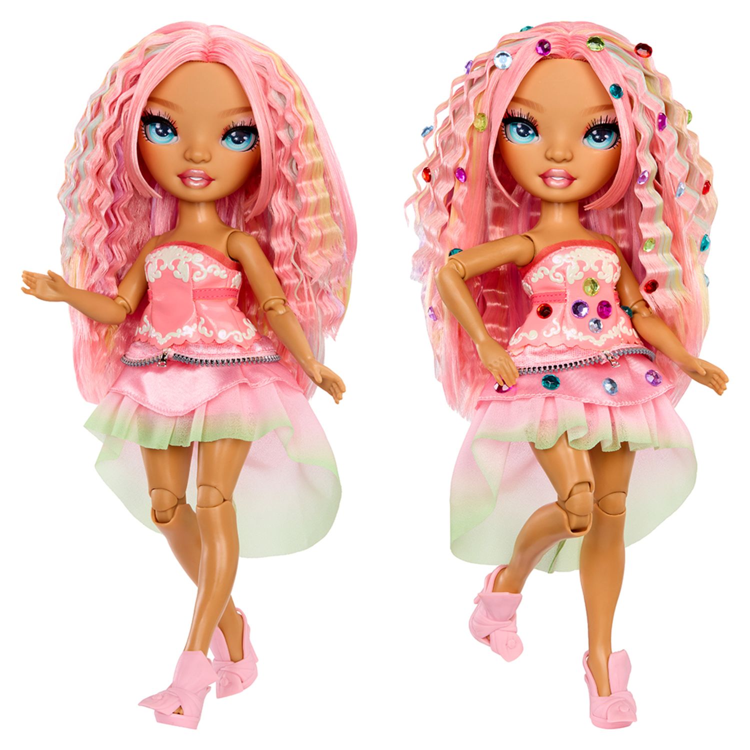 Rainbow high be dazzling - adeline rose - bambola fashion rosa da 28 cm con decori, gemme scintillanti e accessori per lo styling - Rainbow High