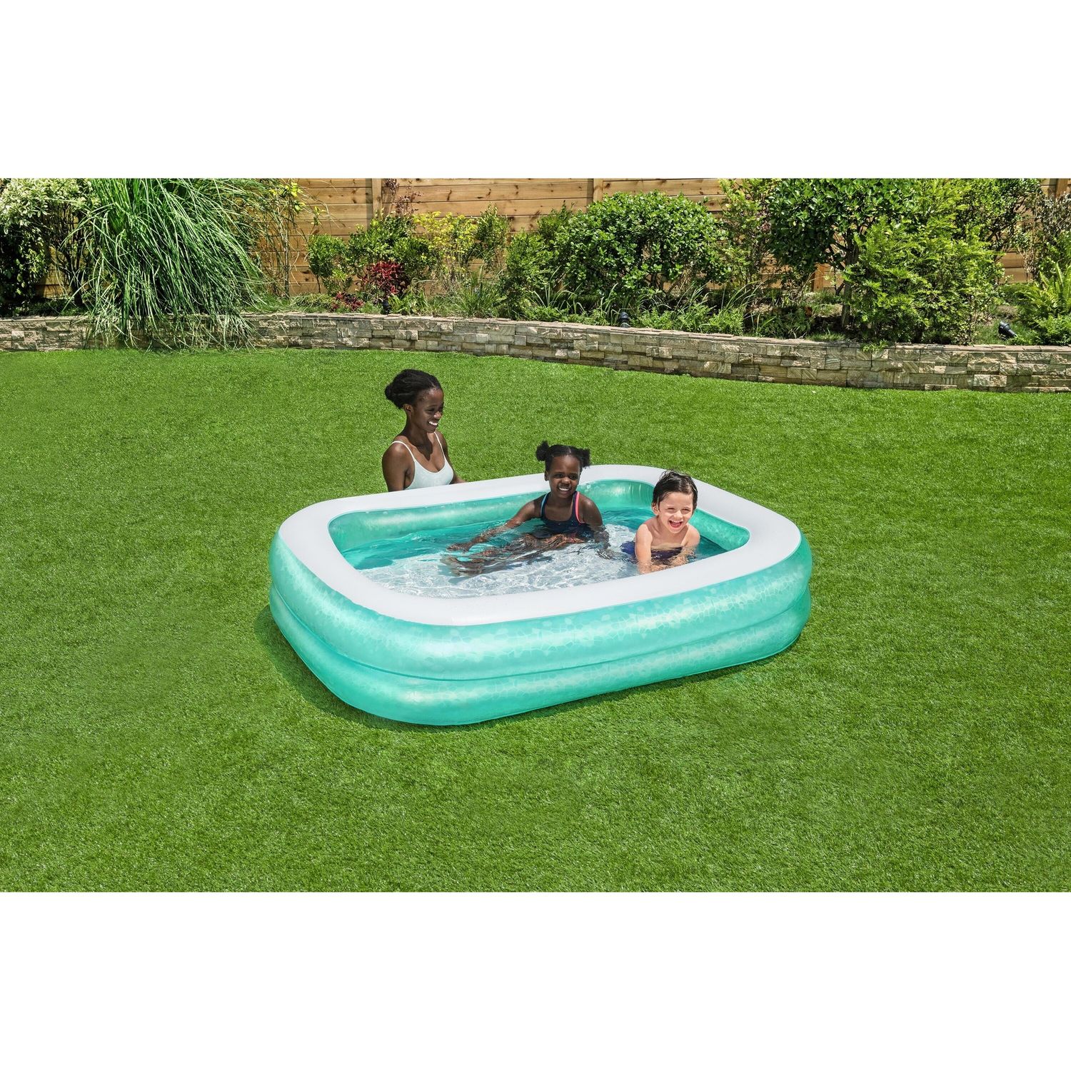 Piscina rettangolare per famiglie, colore verde acqua, dimensioni 2,00 m x 1,46 m x 48 cm (6'7" x 57,5" x 19"). - Bestway