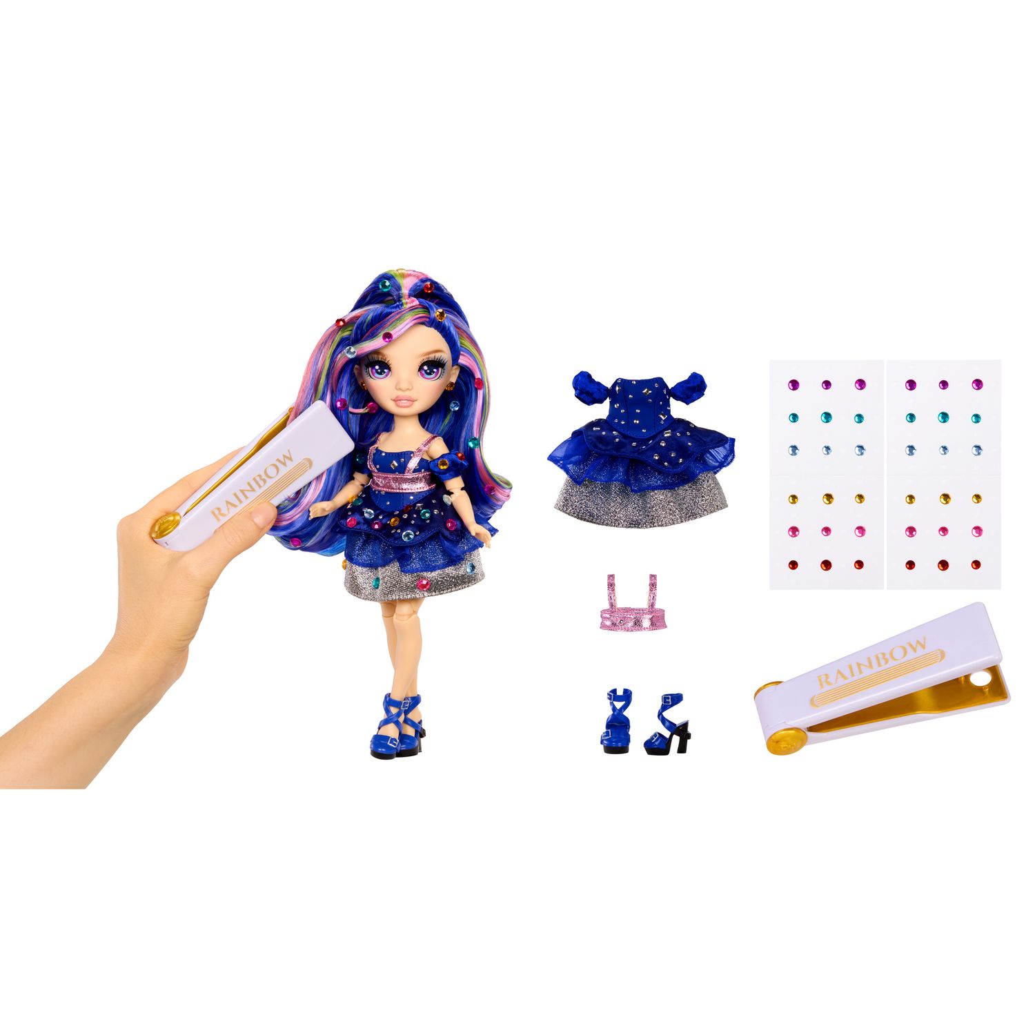 Rainbow high be dazzling - genevieve bleue - bambola fashion blu da 28 cm con decori, gemme scintillanti e accessori per lo styling - Rainbow High