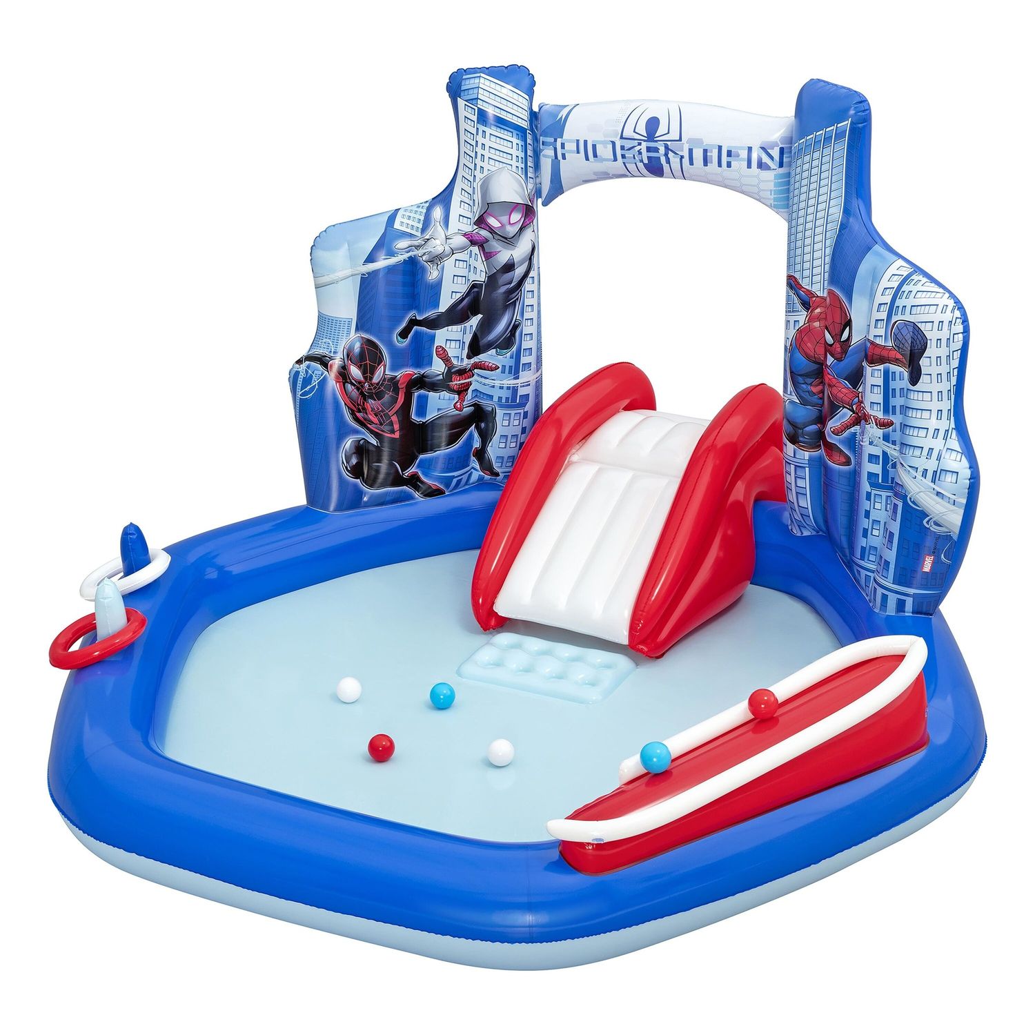 Centro giochi spider-man 2,11 x 2,06 m scivolo con palline e anelli - Bestway, Spiderman
