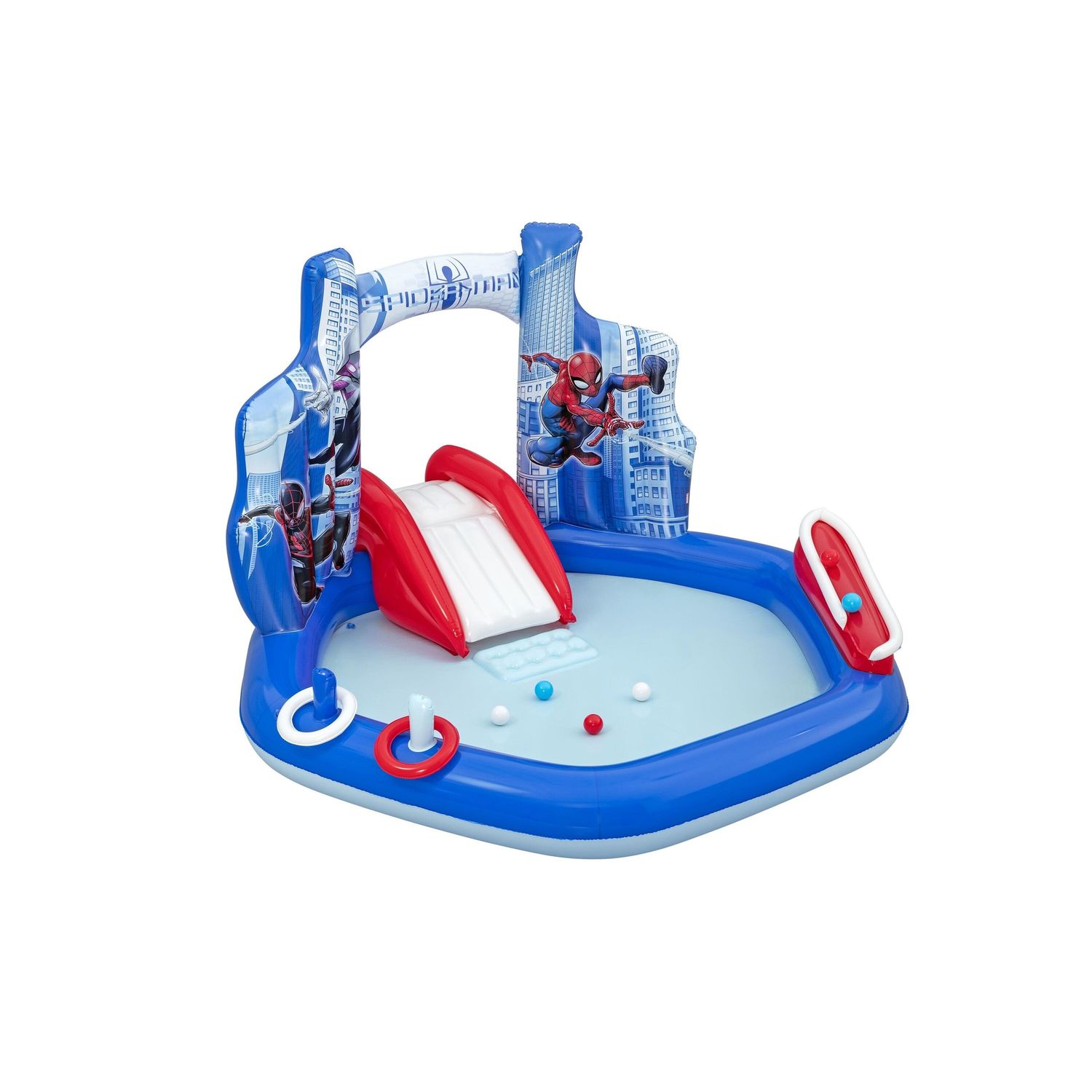 Centro giochi spider-man 2,11 x 2,06 m scivolo con palline e anelli - Bestway, Spiderman