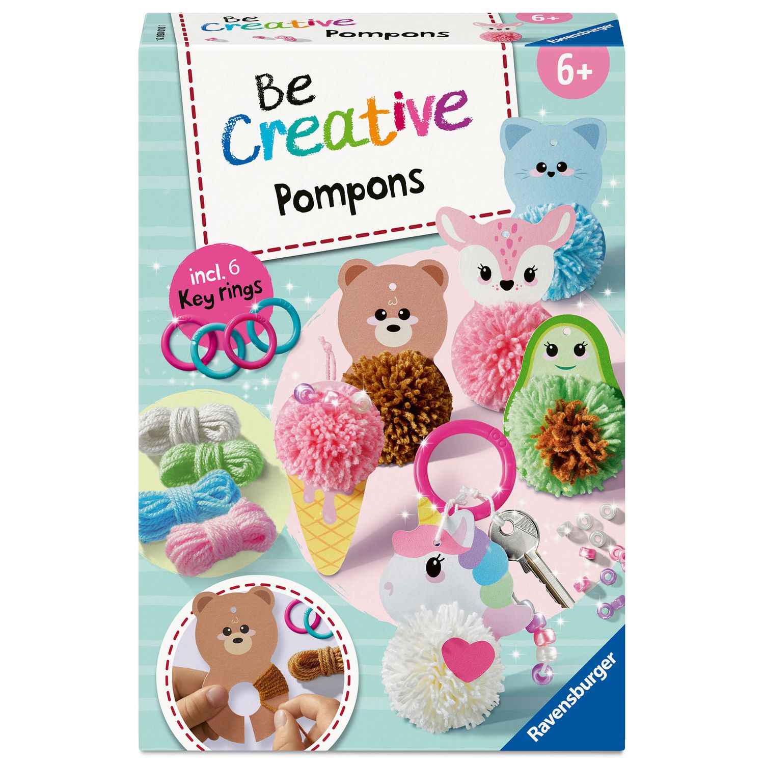 Ravensburger - be creative - be creative midi: ponpon kawaii portachiavi, giochi creativi bambini 4 anni o piú - RAVENSBURGER