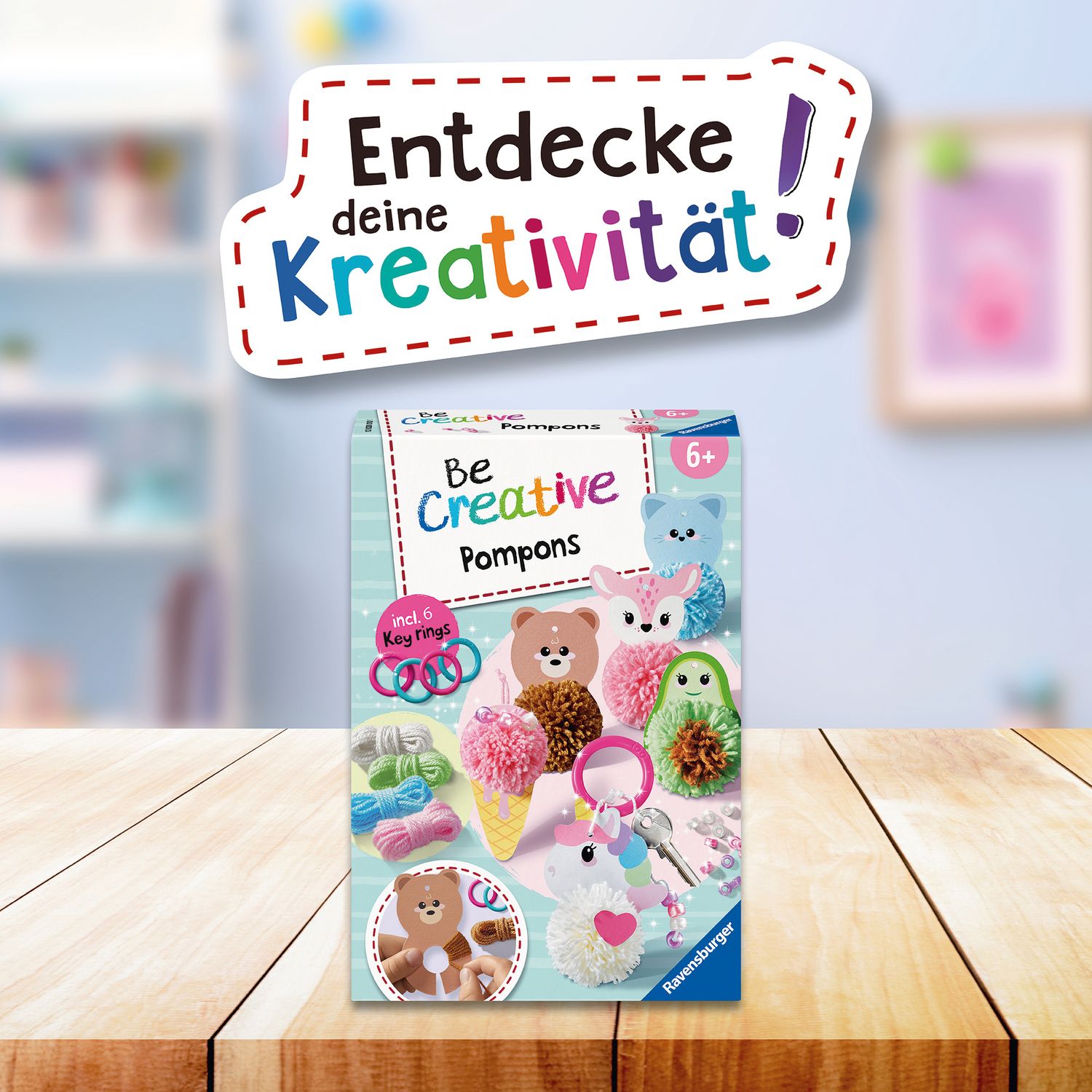 Ravensburger - be creative - be creative midi: ponpon kawaii portachiavi, giochi creativi bambini 4 anni o piú - RAVENSBURGER