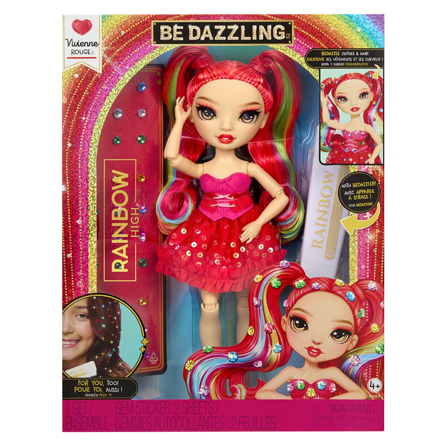 Rainbow high be dazzling - vivienne rouge - fashion doll rossa da 28 cm con decori, gemme scintillanti e accessori per lo styling - Rainbow High