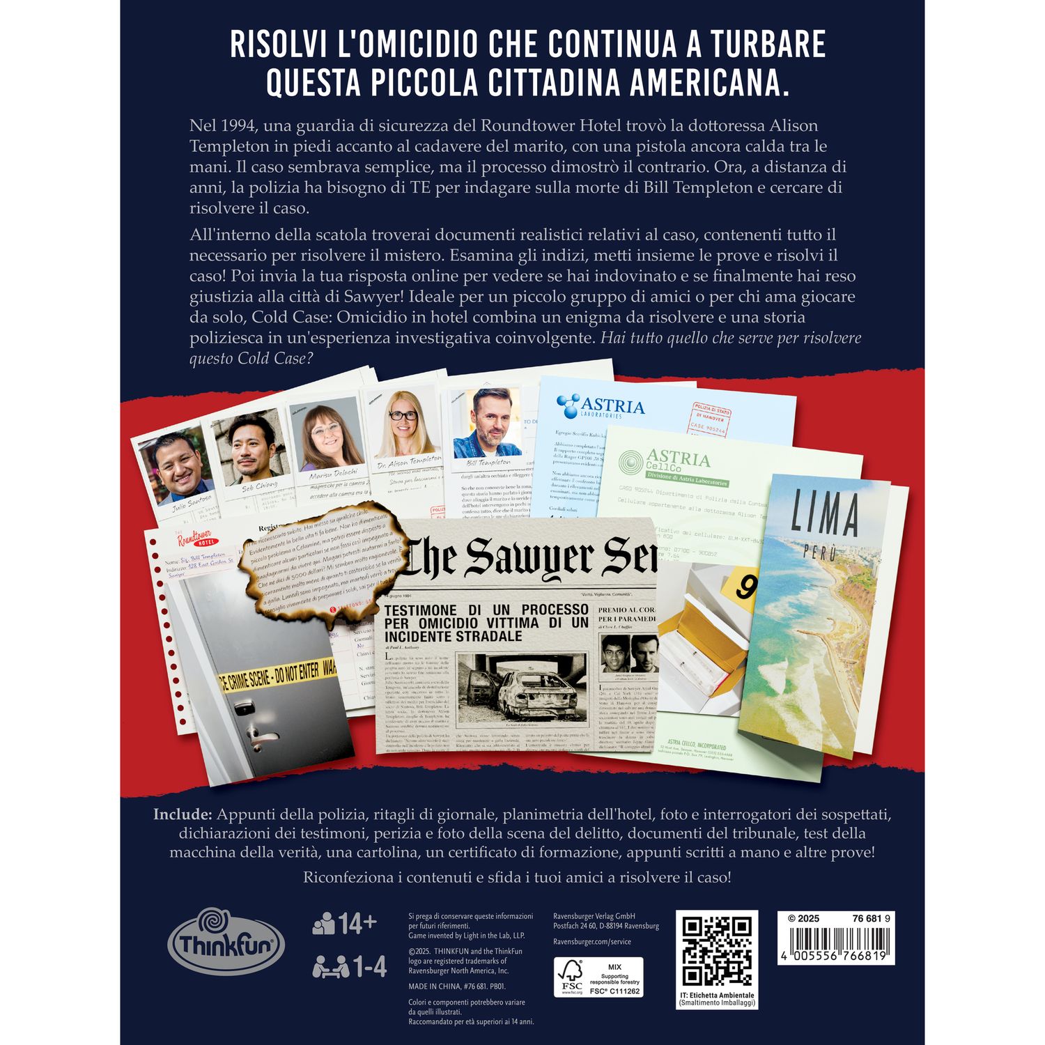 Thinkfun - cold case 5: check in per un omicidio +14 anni, giochi investigativi 1-4 giocatori - RAVENSBURGER