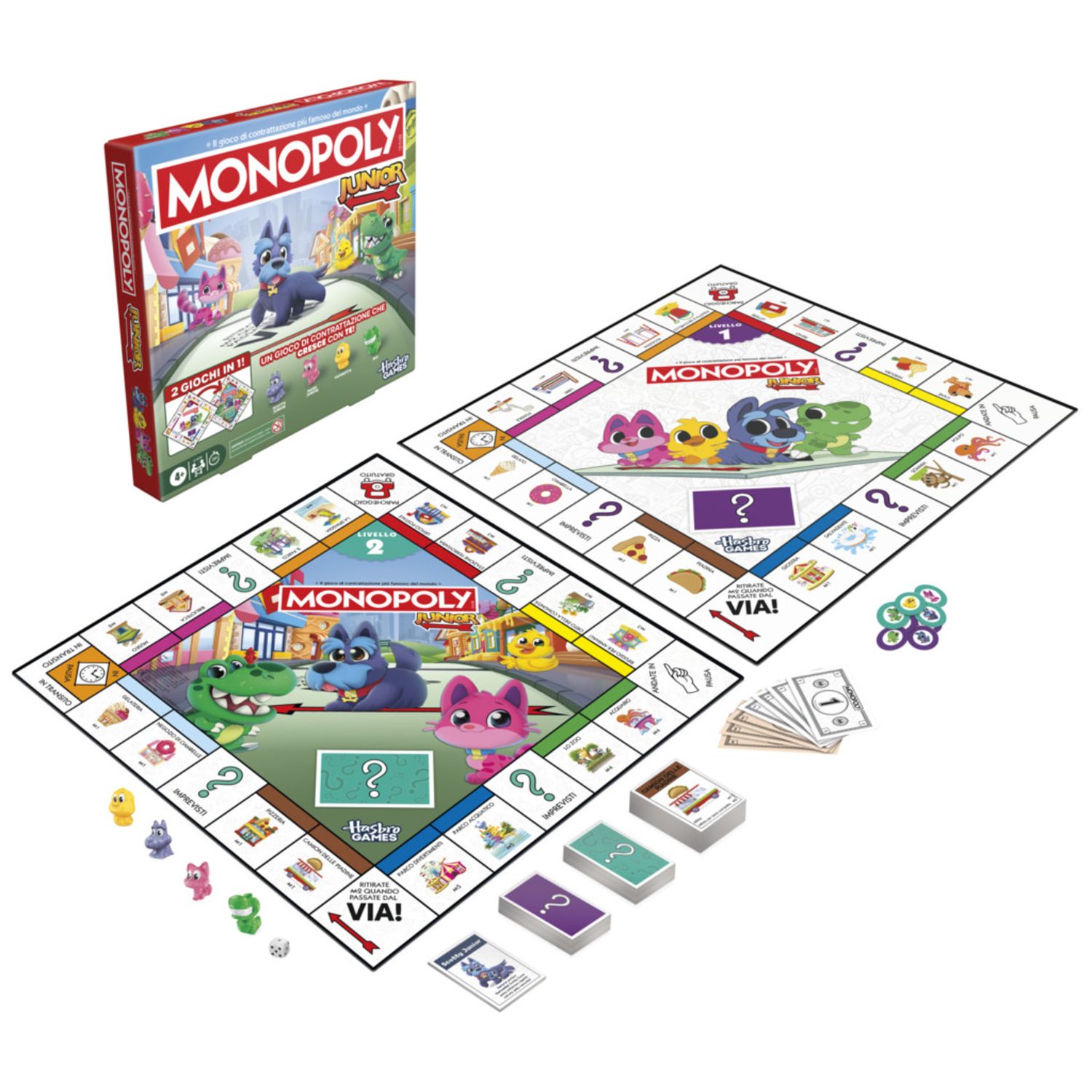 Monopoly junior 2 in 1 – gioco da tavolo per famiglie e amici, divertente e coinvolgente - MONOPOLY