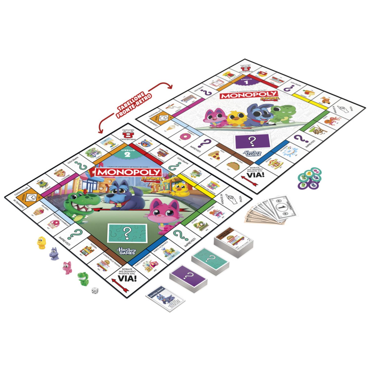 Monopoly junior 2 in 1 – gioco da tavolo per famiglie e amici, divertente e coinvolgente - MONOPOLY