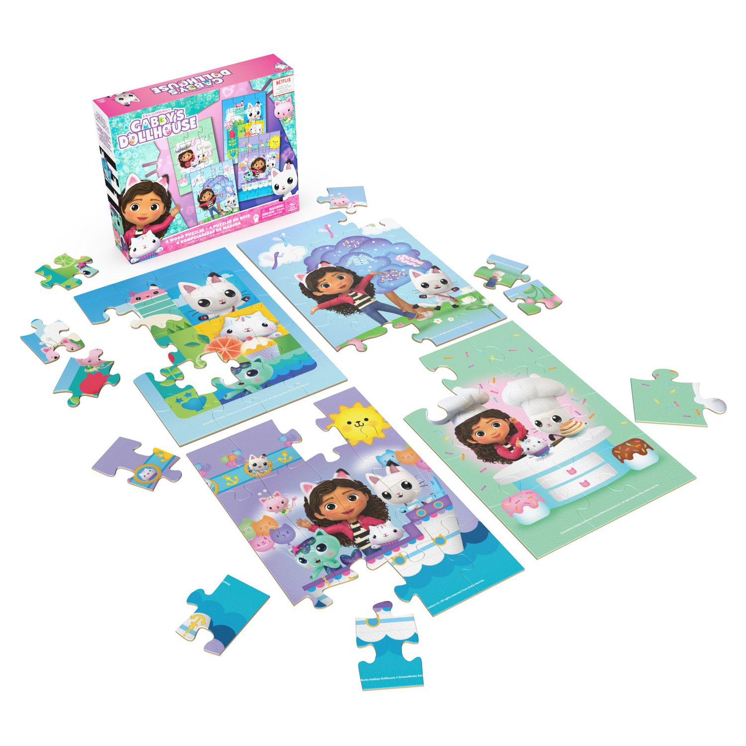 Gabby’s dollhouse 4 puzzle in legno, 4+ - GABBY'S DOLLHOUSE