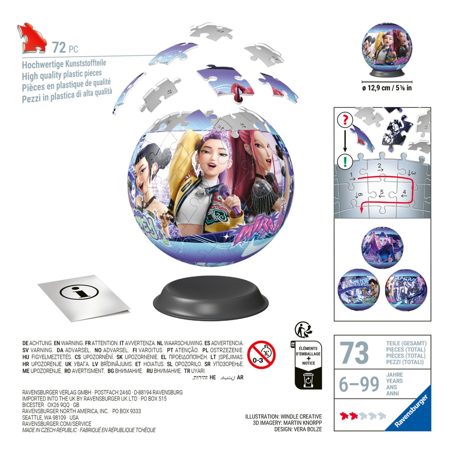 Ravensburger - puzzleball 3d k-pop demon hunters, 72 pezzi, puzzle 3d a sfera per bambini, 6 anni+ - NETLFIX, RAVENSBURGER, K-POP DEMON HUNTERS
