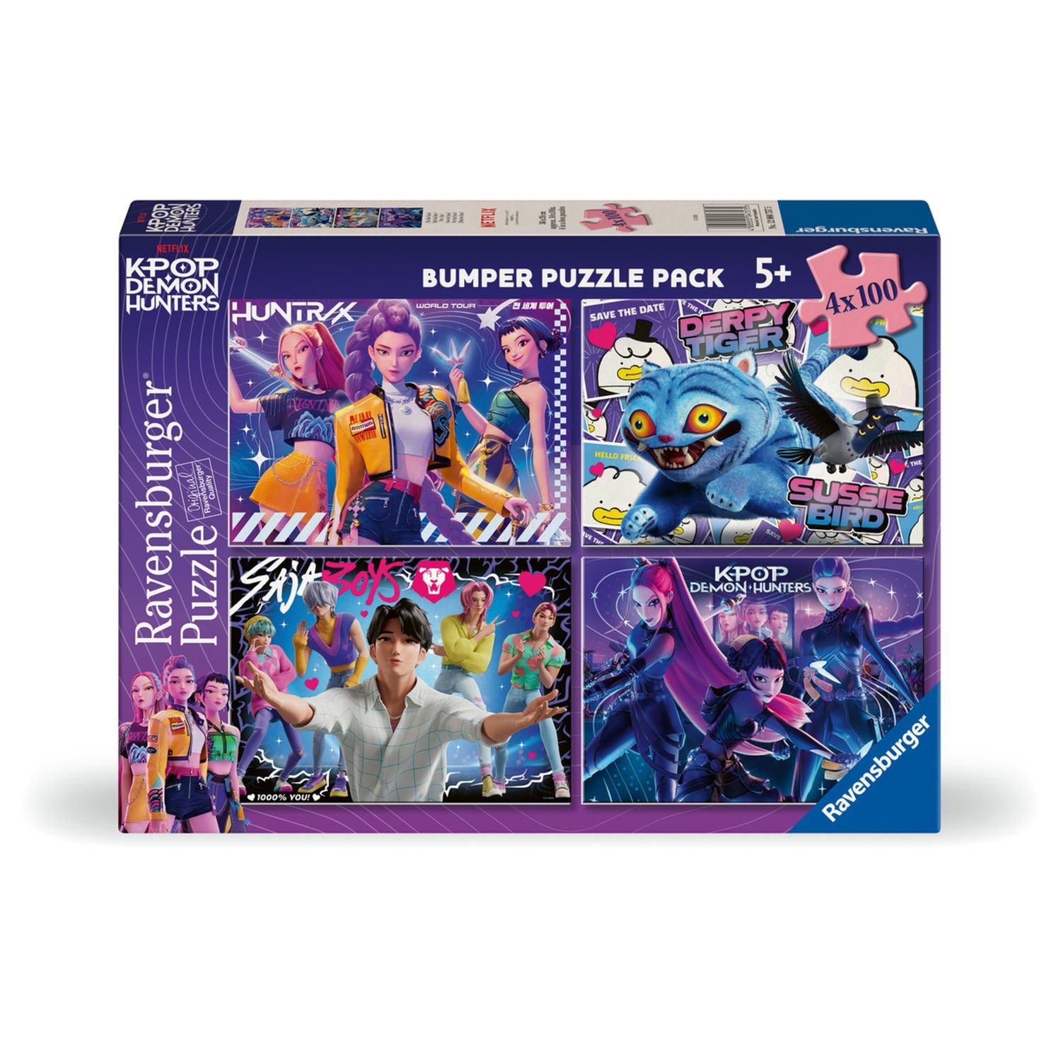 Ravensburger - puzzle k-pop demon hunters, 4 puzzle da 100 pezzi per bambini, 5 anni+ - NETLFIX, RAVENSBURGER, K-POP DEMON HUNTERS