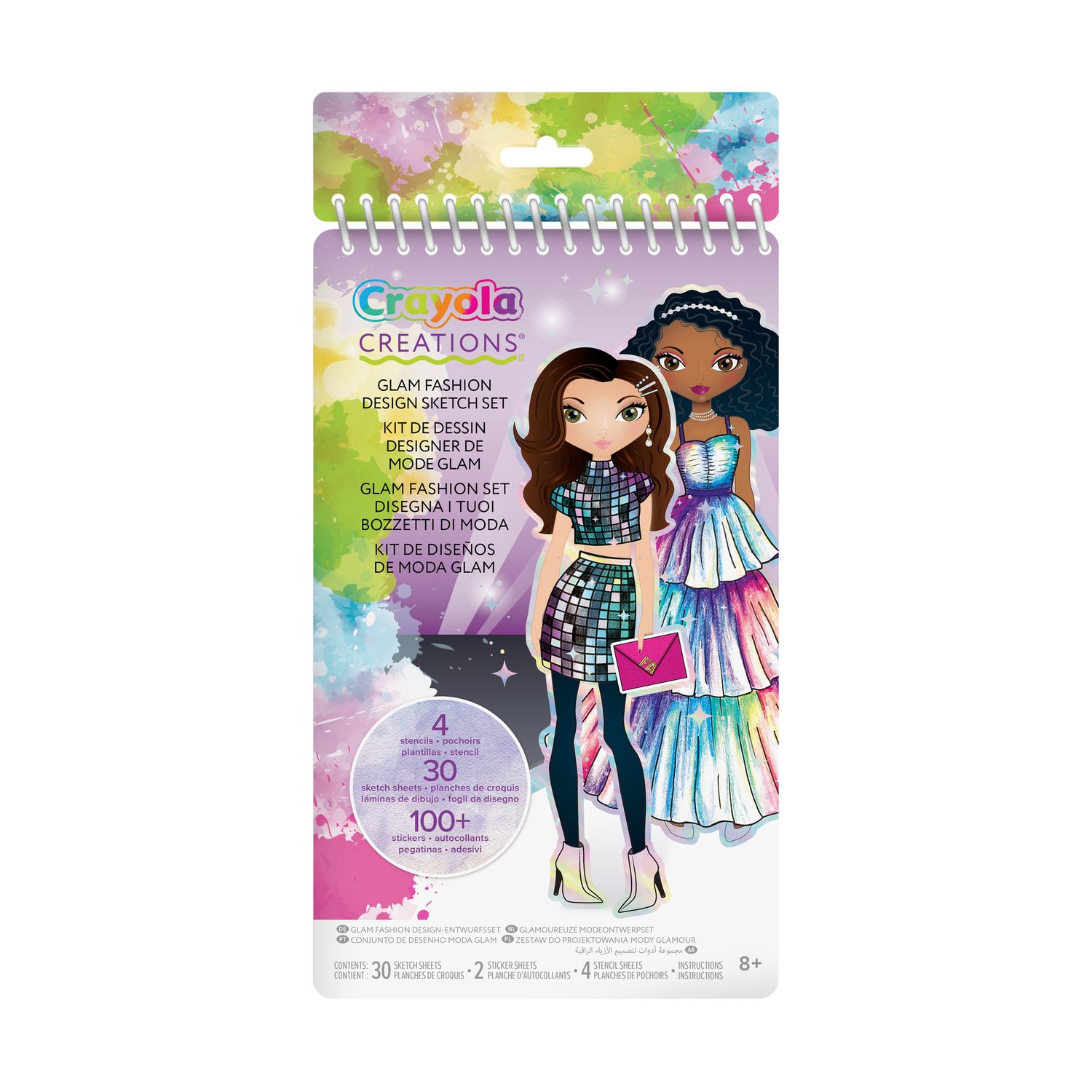 Crayola creations - set da disegno glam fashion, album 30 pagine con 4 stencil e 100+ adesivi - CRAYOLA
