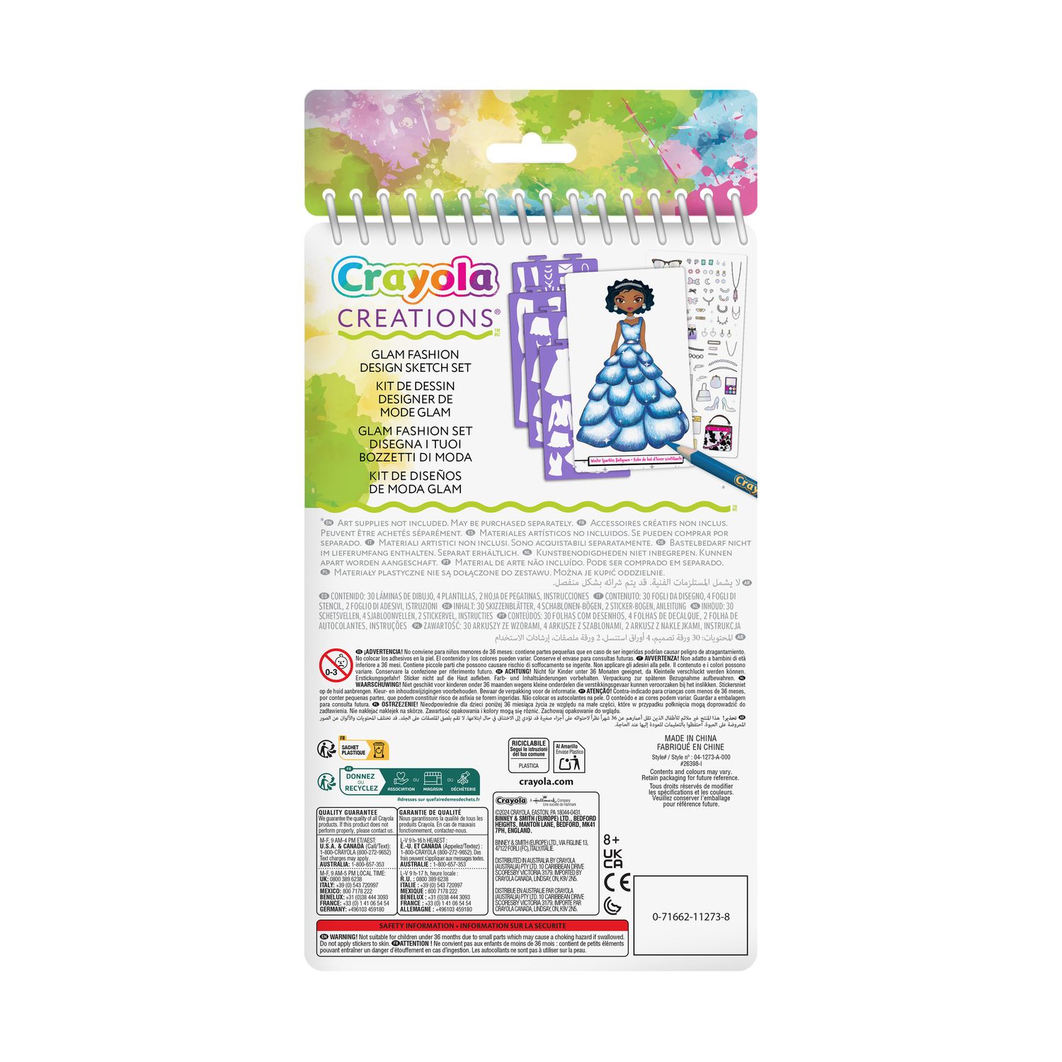 Crayola creations - set da disegno glam fashion, album 30 pagine con 4 stencil e 100+ adesivi - CRAYOLA
