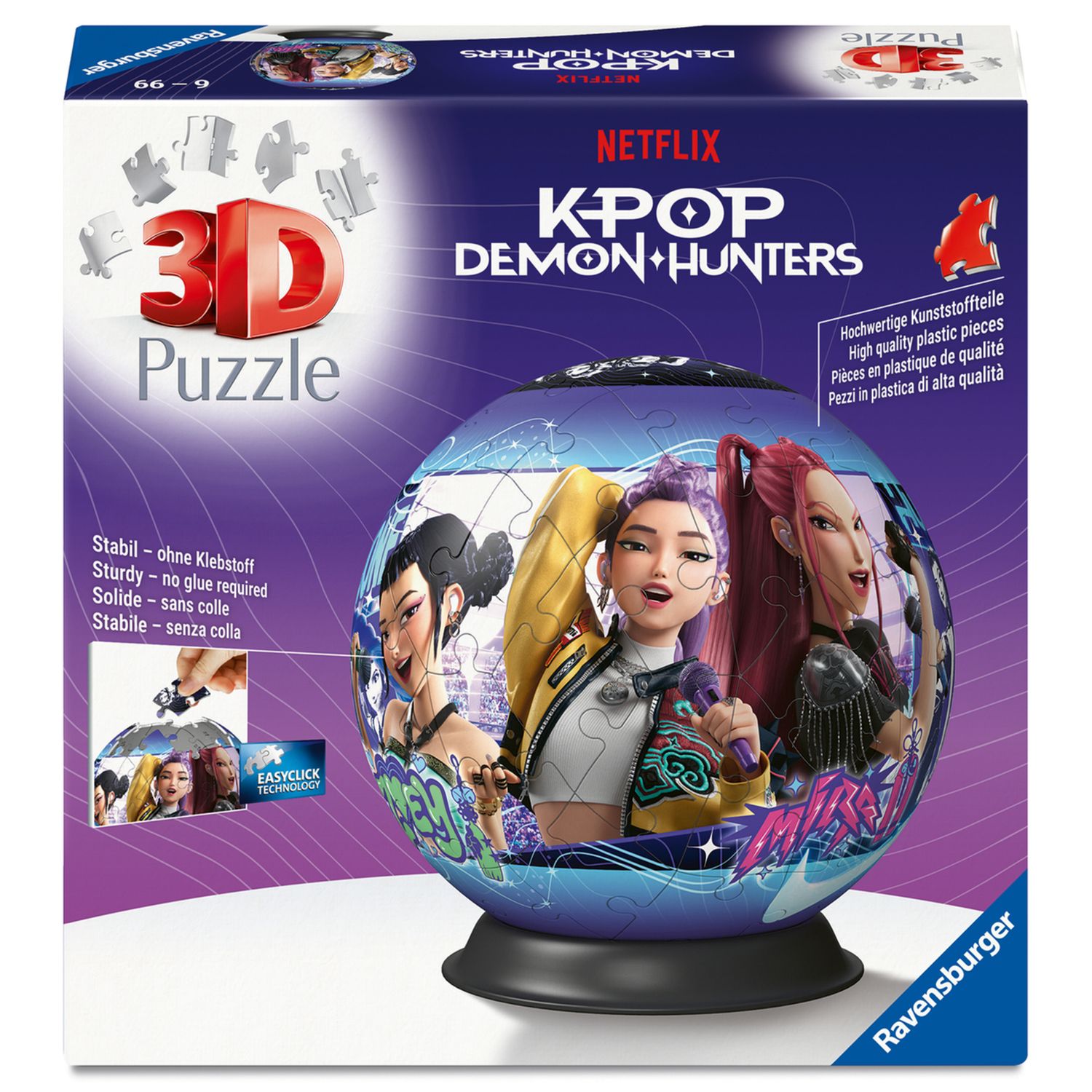 Ravensburger - puzzleball 3d k-pop demon hunters, 72 pezzi, puzzle 3d a sfera per bambini, 6 anni+ - NETLFIX, RAVENSBURGER, K-POP DEMON HUNTERS