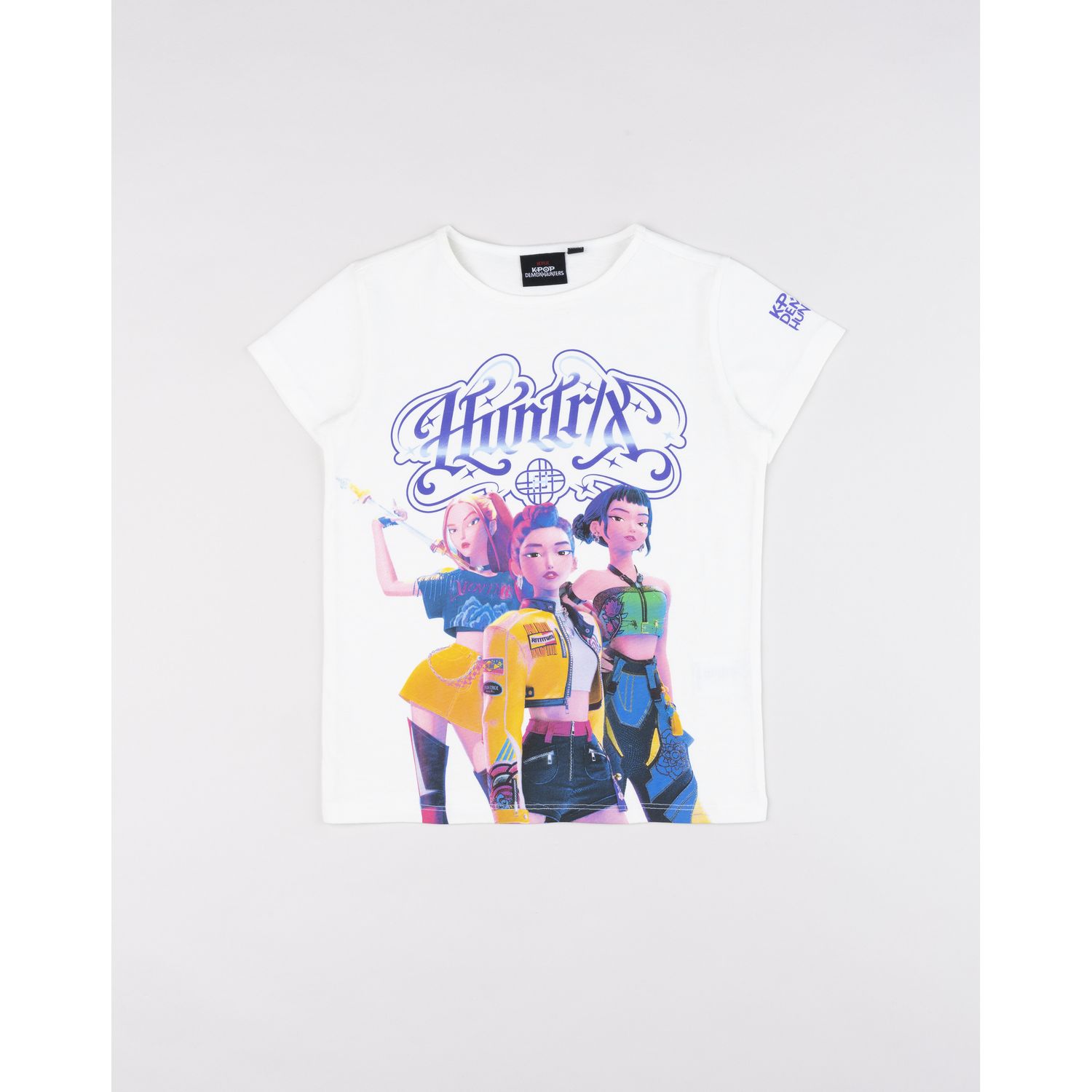 T-shirt bianca bambina k-pop "huntrix group" - KPOP DEMON HUNTERS