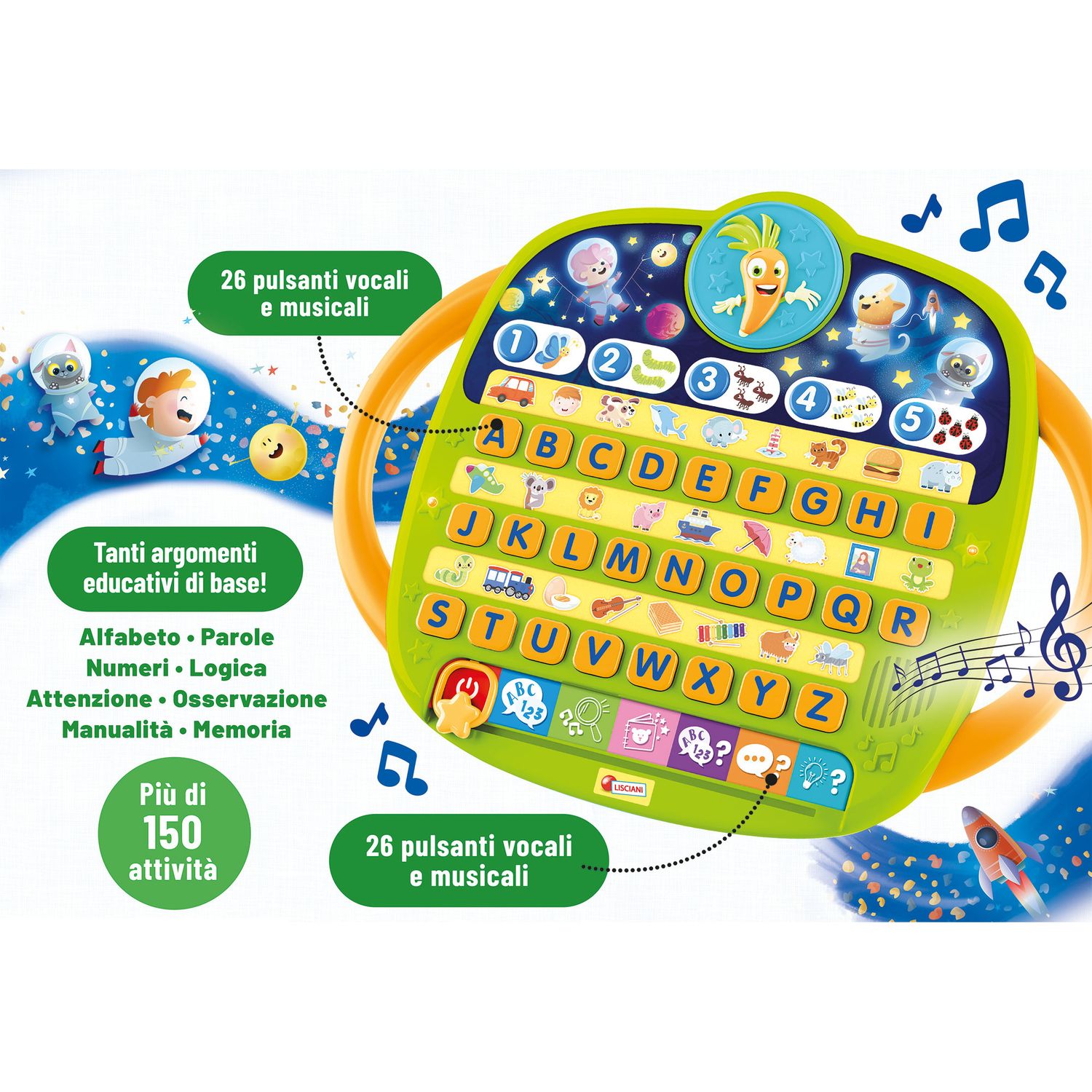 Carotina astronave abc – base didattica interattiva con 6 funzioni educative - CAROTINA