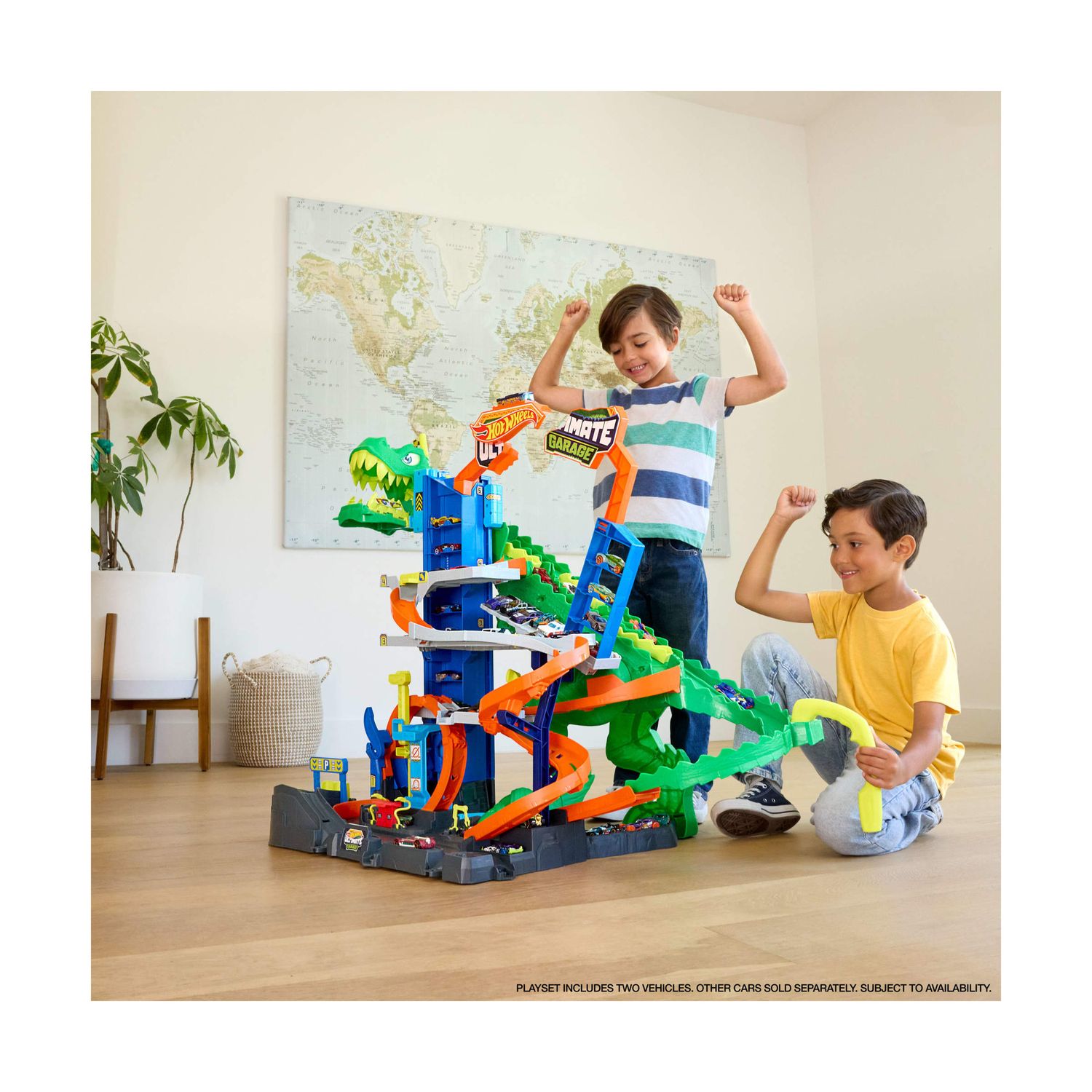 Hot wheels city, pista e playset mega garage del t-rex - Hot Wheels